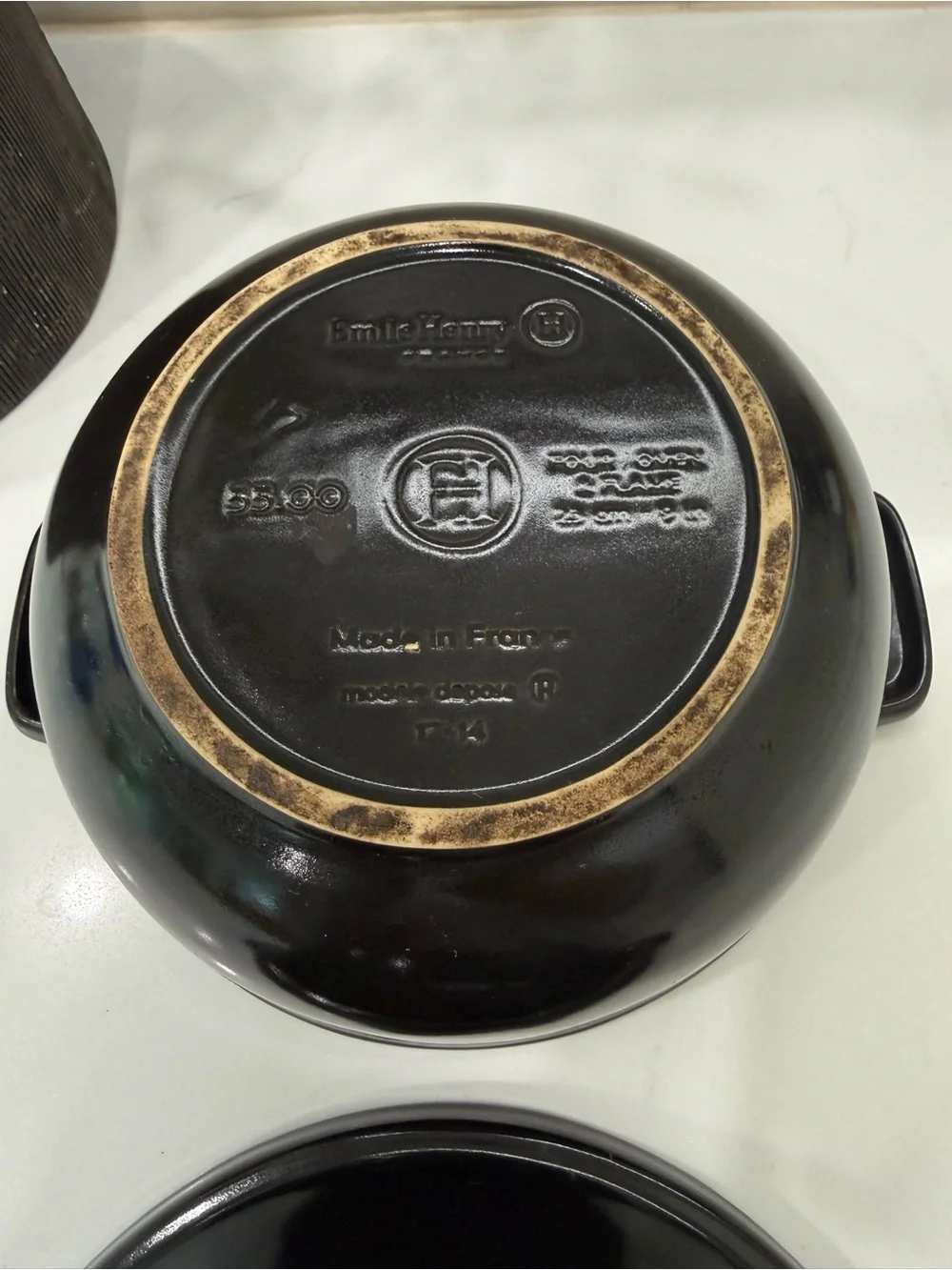 Emile Henry Bread Potato Pot Charcoal Ceramic Baker Covered Dutch Oven France